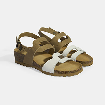 Vizon Kadın Toka Detaylı Slingback Nubuk Sandalet