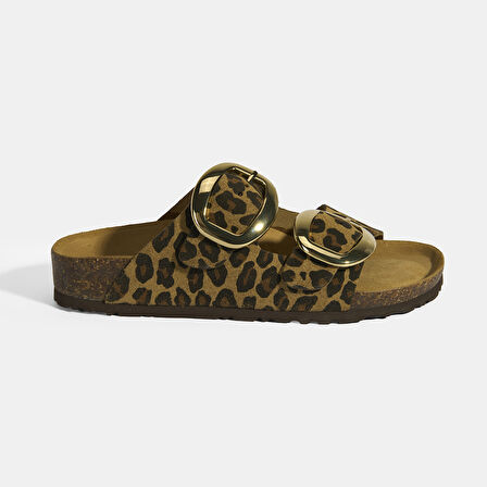 Leopar Kadın Toka Detaylı Süet Terlik