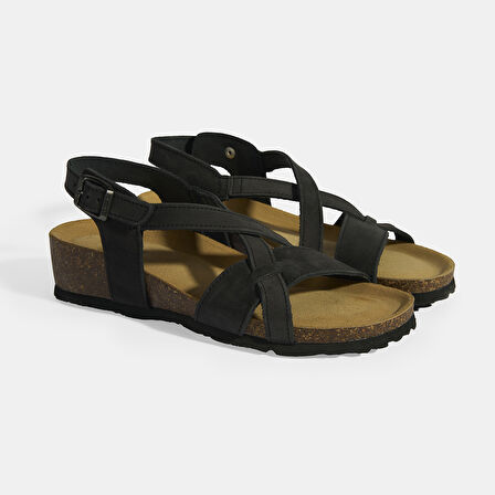 Siyah Kadın Toka Detaylı Slingback Süet Sandalet