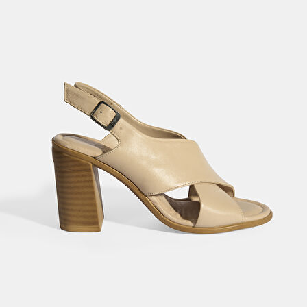 Bej Kadın Toka Detaylı Slingback Deri Sandalet