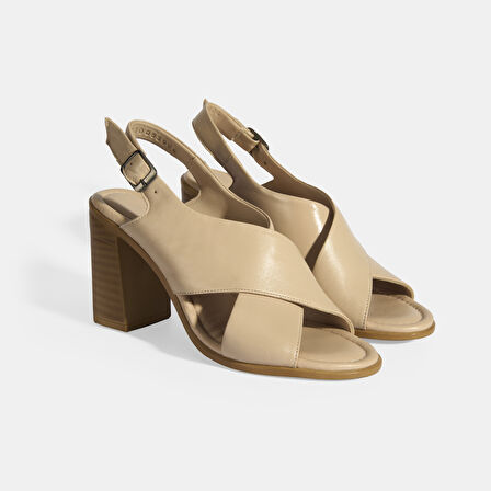 Bej Kadın Toka Detaylı Slingback Deri Sandalet