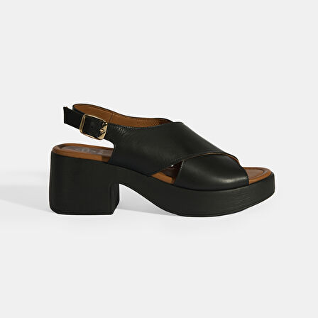 Siyah Kadın Toka Detaylı Slingback Deri Sandalet