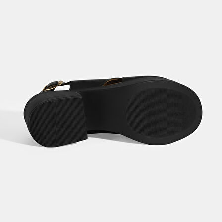 Siyah Kadın Toka Detaylı Slingback Deri Sandalet