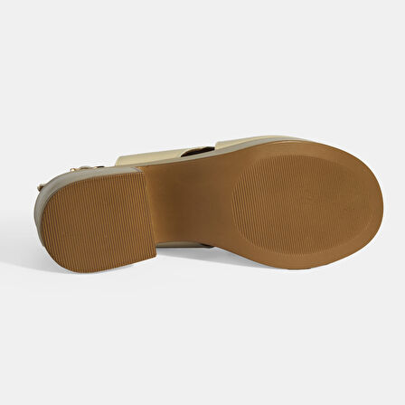 Krem Kadın Toka Detaylı Slingback Deri Sandalet