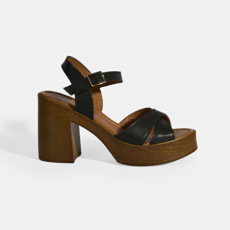 Siyah Kadın Toka Detaylı Slingback Deri Sandalet