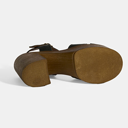 Siyah Kadın Toka Detaylı Slingback Deri Sandalet