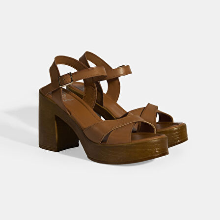 Taba Kadın Toka Detaylı Slingback Deri Sandalet