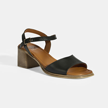 Siyah Kadın Toka Detaylı Slingback Deri Sandalet