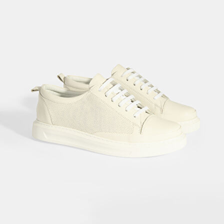 Kayzen Beyaz Kadın Deri Bağcıklı Spor Ayakkabı