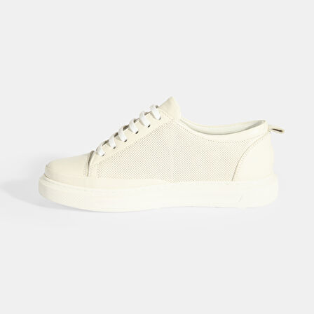 Kayzen Beyaz Kadın Deri Bağcıklı Spor Ayakkabı