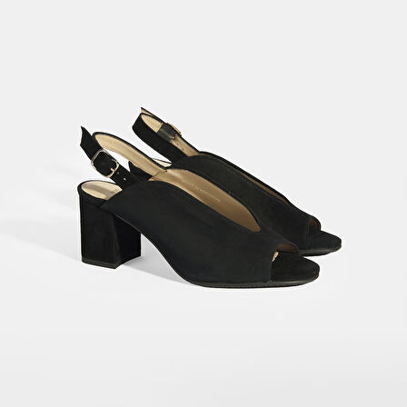 Kyros Siyah Kadın Toka Detaylı Slingback Topuklu Günlük Ayakkabı