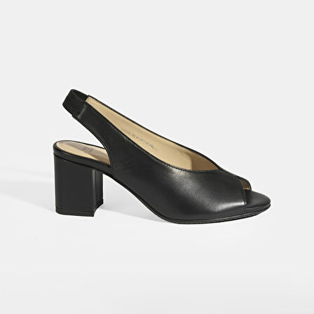 Valtor Siyah Kadın Lastik Bantlı Slingback Topuklu Günlük Ayakkabı