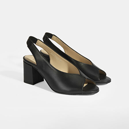 Valtor Siyah Kadın Lastik Bantlı Slingback Topuklu Günlük Ayakkabı