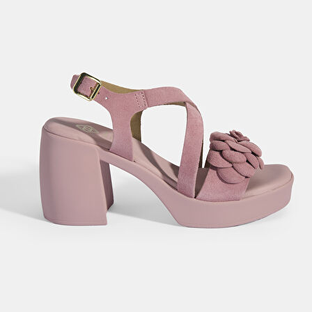 Kadın Pembe Ayarlanabilir Tokalı Slingback Süet Topuklu Sandalet