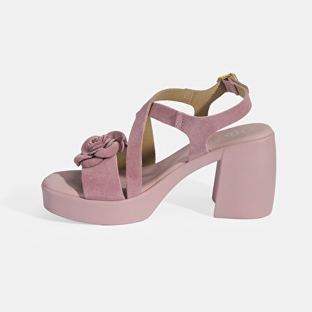 Kadın Pembe Ayarlanabilir Tokalı Slingback Süet Topuklu Sandalet