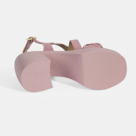 Kadın Pembe Ayarlanabilir Tokalı Slingback Süet Topuklu Sandalet
