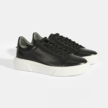 Reminya Siyah Erkek Deri Bağcıklı Günlük Ayakkabı