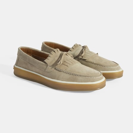 Erkek Bej Süet Püsküllü Loafer
