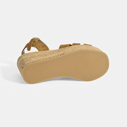 Kadın Taba Taşlı Toka Aksesuarlı Slingback Süet Dolgu Topuklu Sandalet