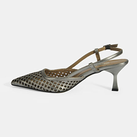 Kadın Perforeli Metalik Deri Slingback Ayakkabı