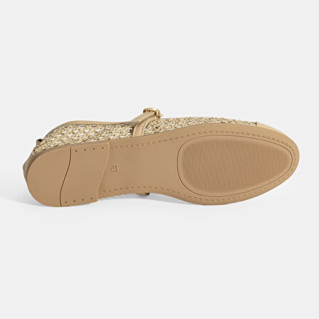 Kadın Bej Ayarlanabilir Tokalı Hasır Babet