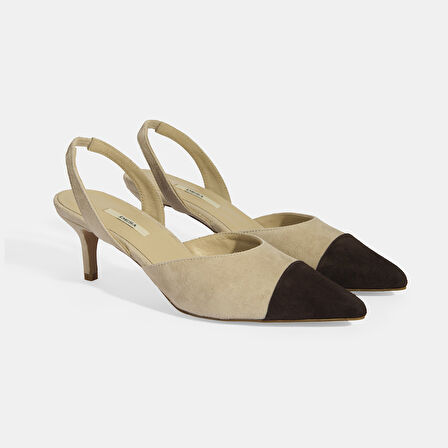 Kadın Bej Slingback Süet Topuklu Ayakkabı 