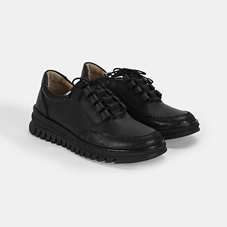 Roby Siyah Kadın Deri Bağcıklı Günlük Ayakkabı