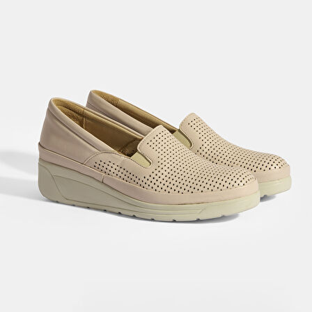 Nurida Krem Deri Kadın Günlük Ayakkabı