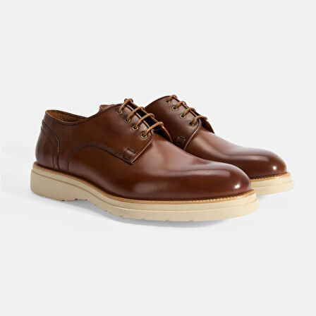 Erkek Taba Bağcıklı Deri Günlük Ayakkabı