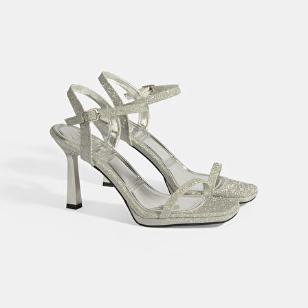 Celestine Gümüş Kadın Toka Detaylı Slingback Topuklu Abiye Ayakkabı