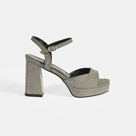 Elysian Platin Kadın Toka Detaylı Slingback Topuklu Abiye Ayakkabı