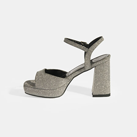 Elysian Platin Kadın Toka Detaylı Slingback Topuklu Abiye Ayakkabı