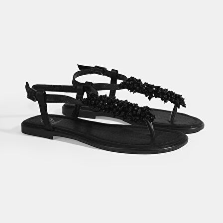 Kadın Siyah Slingback Parmak Arası Sandalet