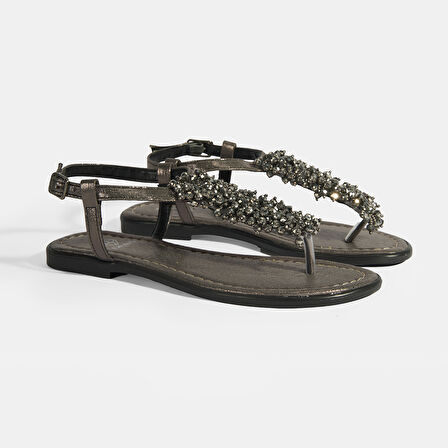 Kadın Gümüş Slingback Parmak Arası Sandalet