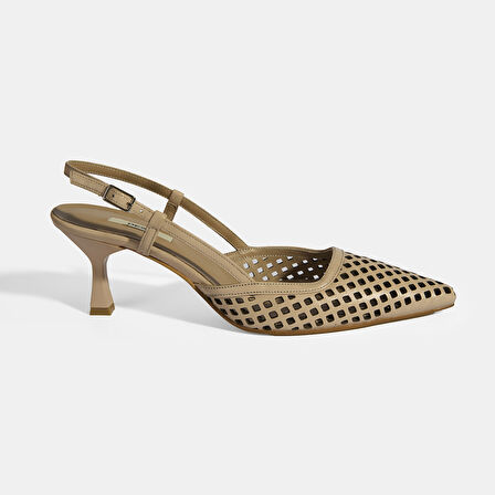 Ten Kadın Perforeli Slingback Deri Topuklu Ayakkabı