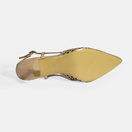 Ten Kadın Perforeli Slingback Deri Topuklu Ayakkabı