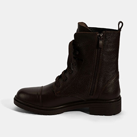 Kadın Kahve Bağcıklı Deri Postal Bot