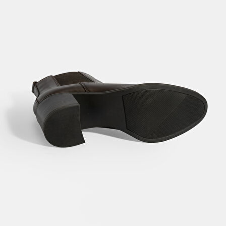 Kadın Kahve Lastikli Topuklu Deri Bot