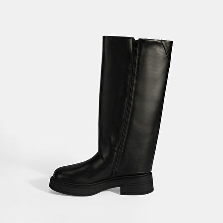Kadın Siyah Katlama Detaylı Deri Çizme