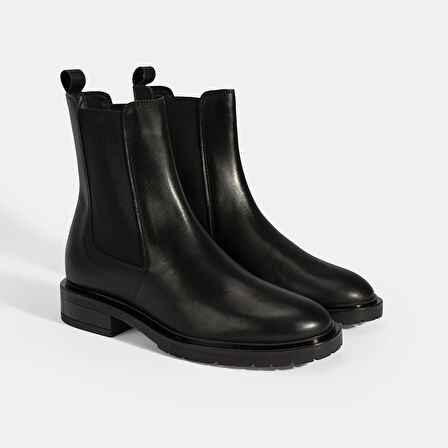 Kadın Siyah Lastikli Deri Chelsea Bot