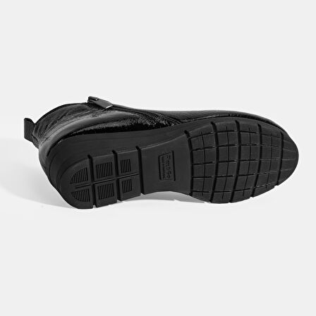 Kadın Siyah DesaComfort Çift Fermuarlı Dolgu Topuklu Deri Bot