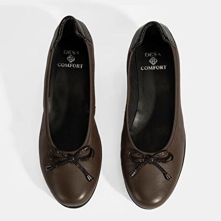 Kadın Kahve Fiyonk Detaylı DesaComfort Deri Ayakkabı