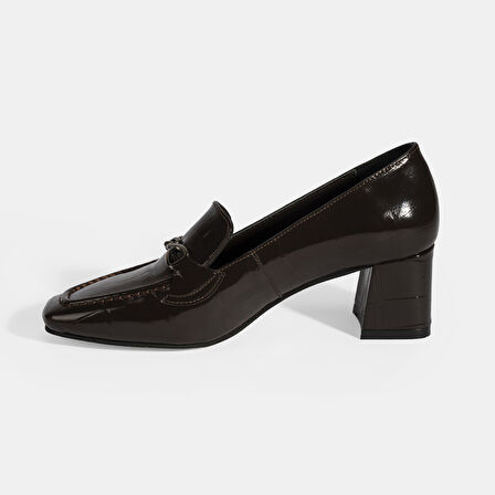 Kadın Kahve Kroko Baskılı Topuklu Rugan Loafer