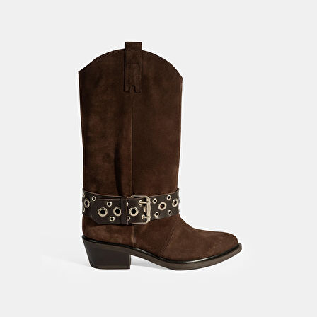 Kadın Kahve Ayarlanabilir Kemer Aksesuarlı Süet Bot