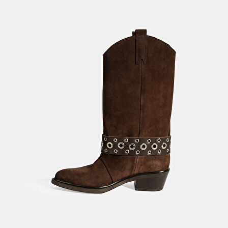 Kadın Kahve Ayarlanabilir Kemer Aksesuarlı Süet Bot