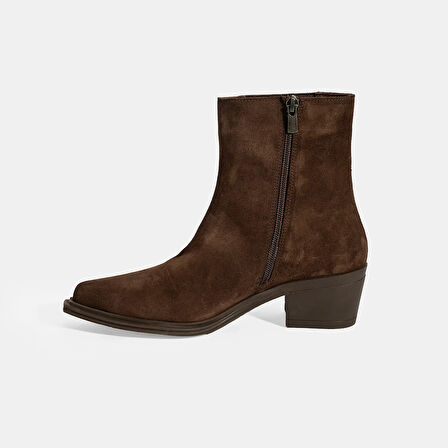 Kadın Kahve Kalın Topuklu Süet Bot