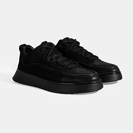 Erkek Siyah Bağcıklı Nubuk Deri Günlük Ayakkabı