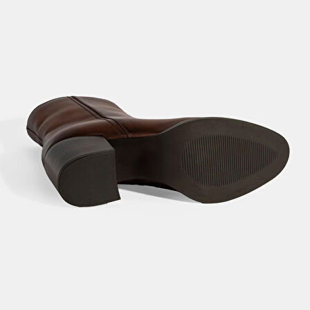 Kadın Taba Kalın Topuklu Deri Bot