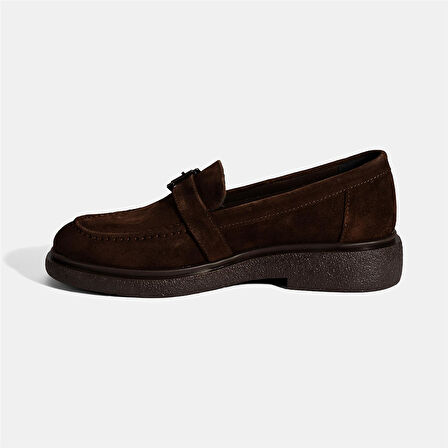 Kadın Kahve Metal Toka Detaylı Süet Loafer