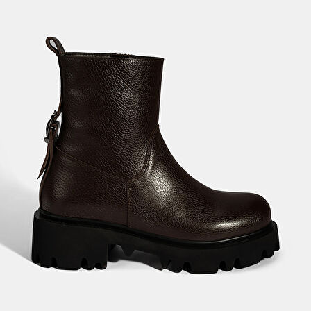 Kadın Kahve Kalın Tabanlı Deri Bot